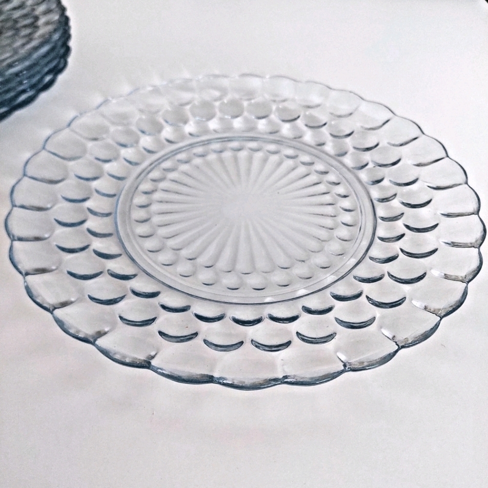 Anchor Hocking Sapphire Blue Bubble Glass Dinner Plate - MCM Glass Dinnerware